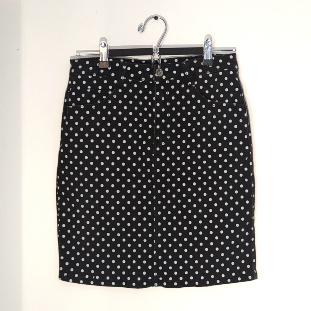 Jeans Polkadot Mid-lengh Skirt - FOREVER 21 - size M - Black